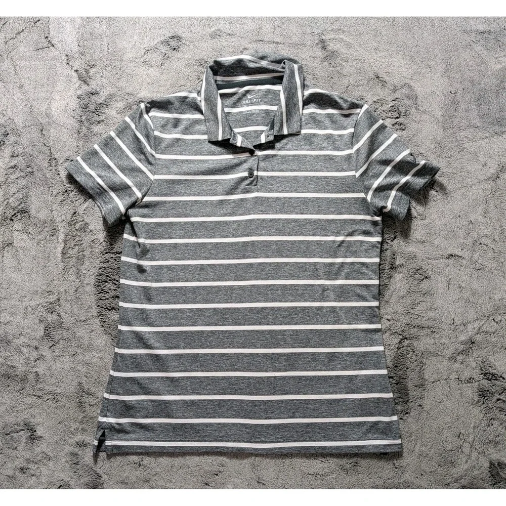 Nike Dri Fit Short Sleeve Polo Shirt Women's Size Medium Gray/White